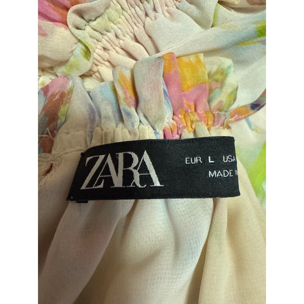 Zara Multicolor Floral Chiffon Sleeveless Cami Camisole Maxi A-line Tank Dress L - Picture 6 of 10